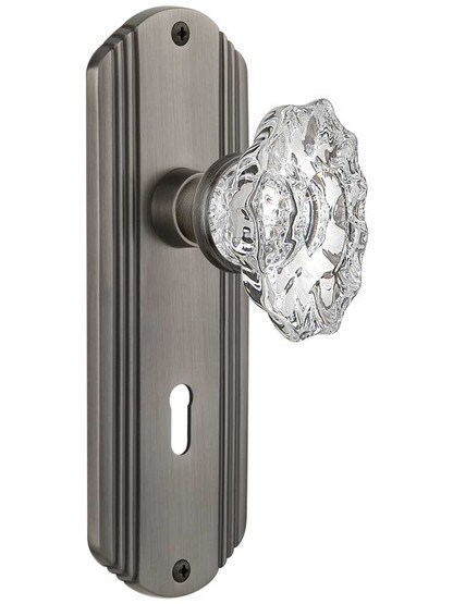 Streamline Deco Door Set with Keyhole and Chateau Crystal Glass Knobs in Antique Pewter.